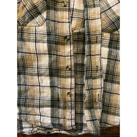 Zone Flannel Shirt Plaid Size XL Vintage Thick Heavy Weight Black Brown Beige - Picture 6 of 9